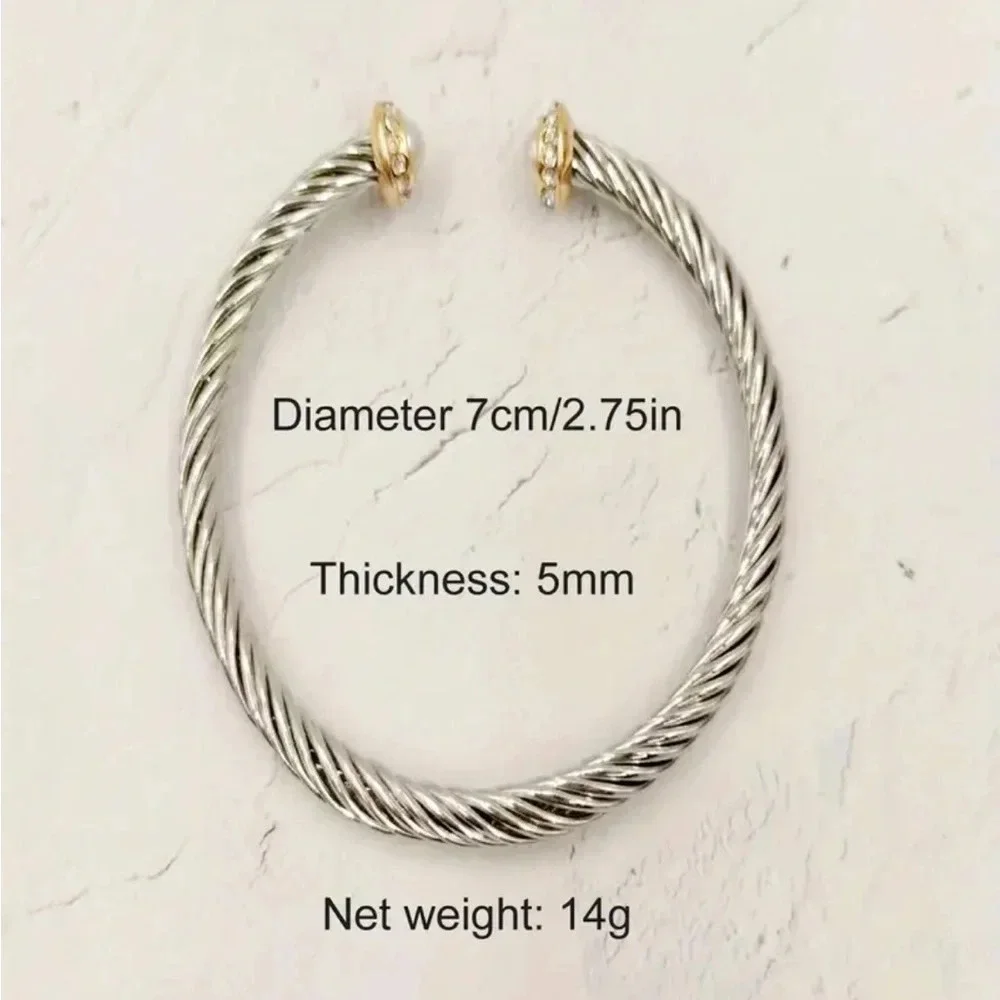 Two Tone Cable Cuff Bracelet Silver Gold Open Bangle Classic NWT